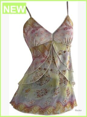 Y2k Mesh Tank Top Babydoll Floral Camisole Ruffle Going Out Tops Whimsical